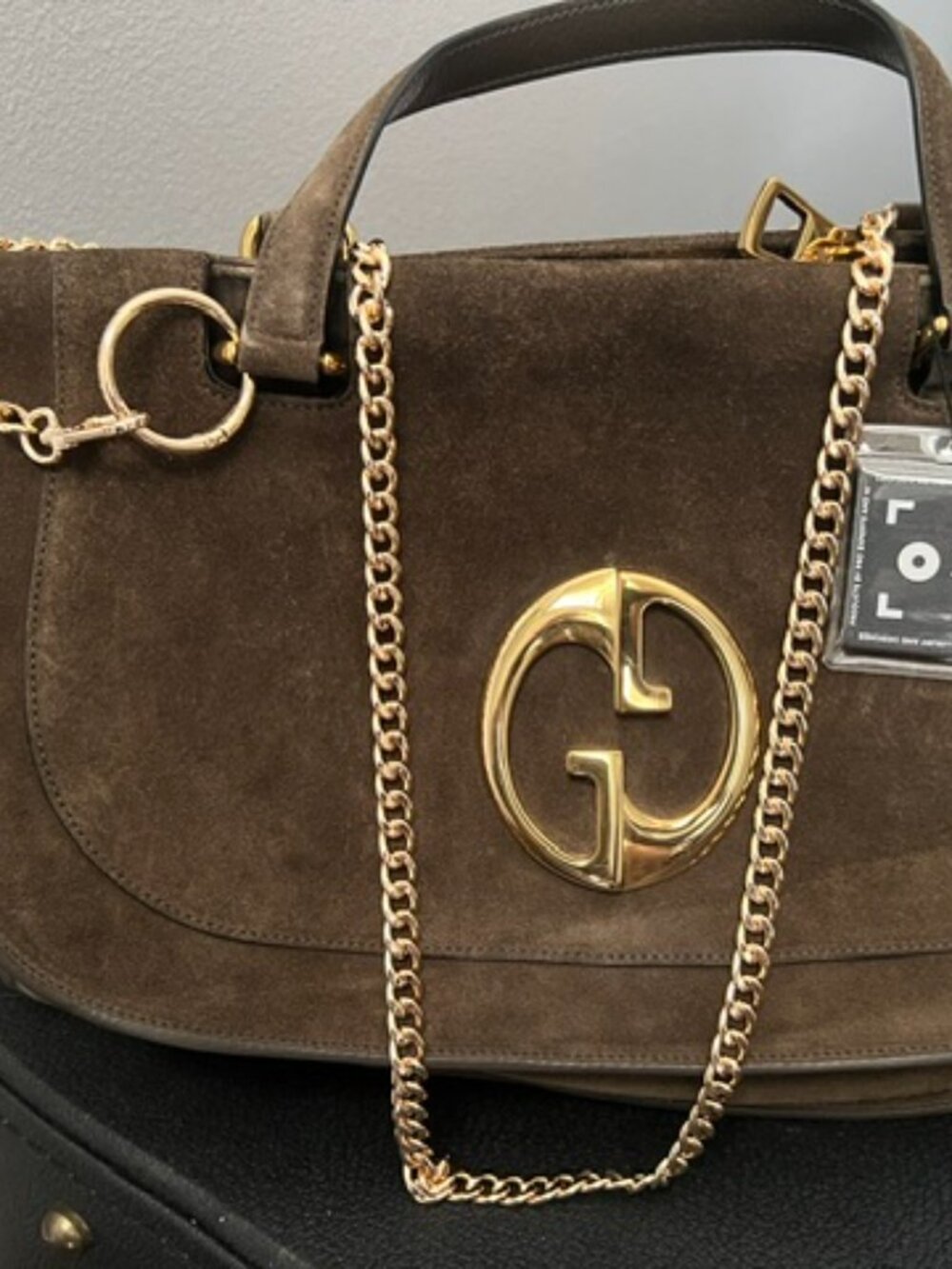 Gucci 1973 Large Brown Suede Top Handle Travel Tote Gold GG "Blondie" - Picture 14 of 15